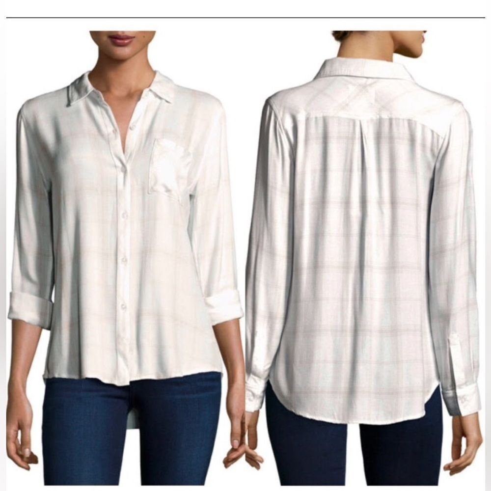 Rails Pink Hunter Plaid Shirt White Rose Long Sleeve Relaxed Button Up Shirt M